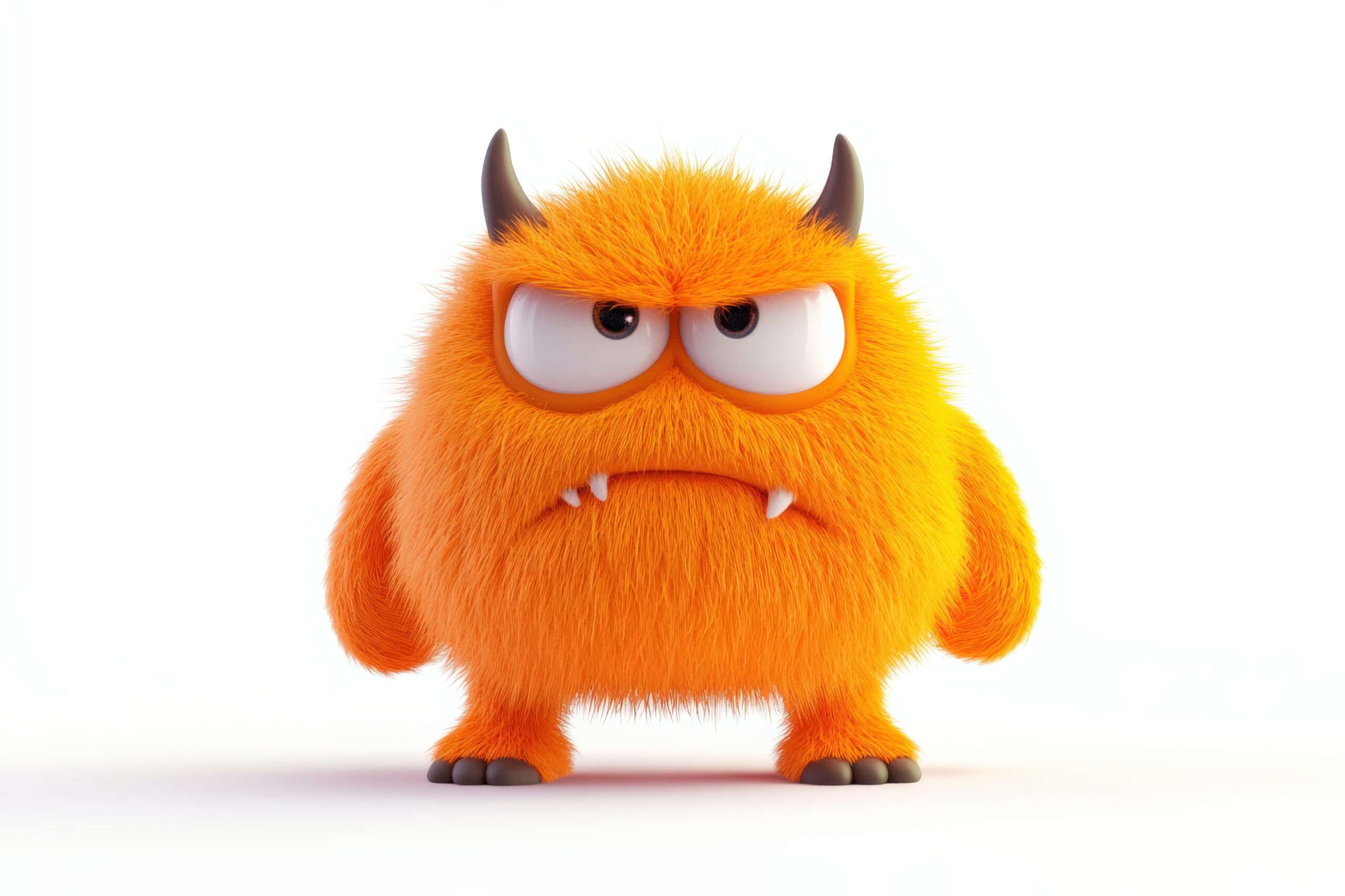 Fuzzy orange monster with a grumpy face
